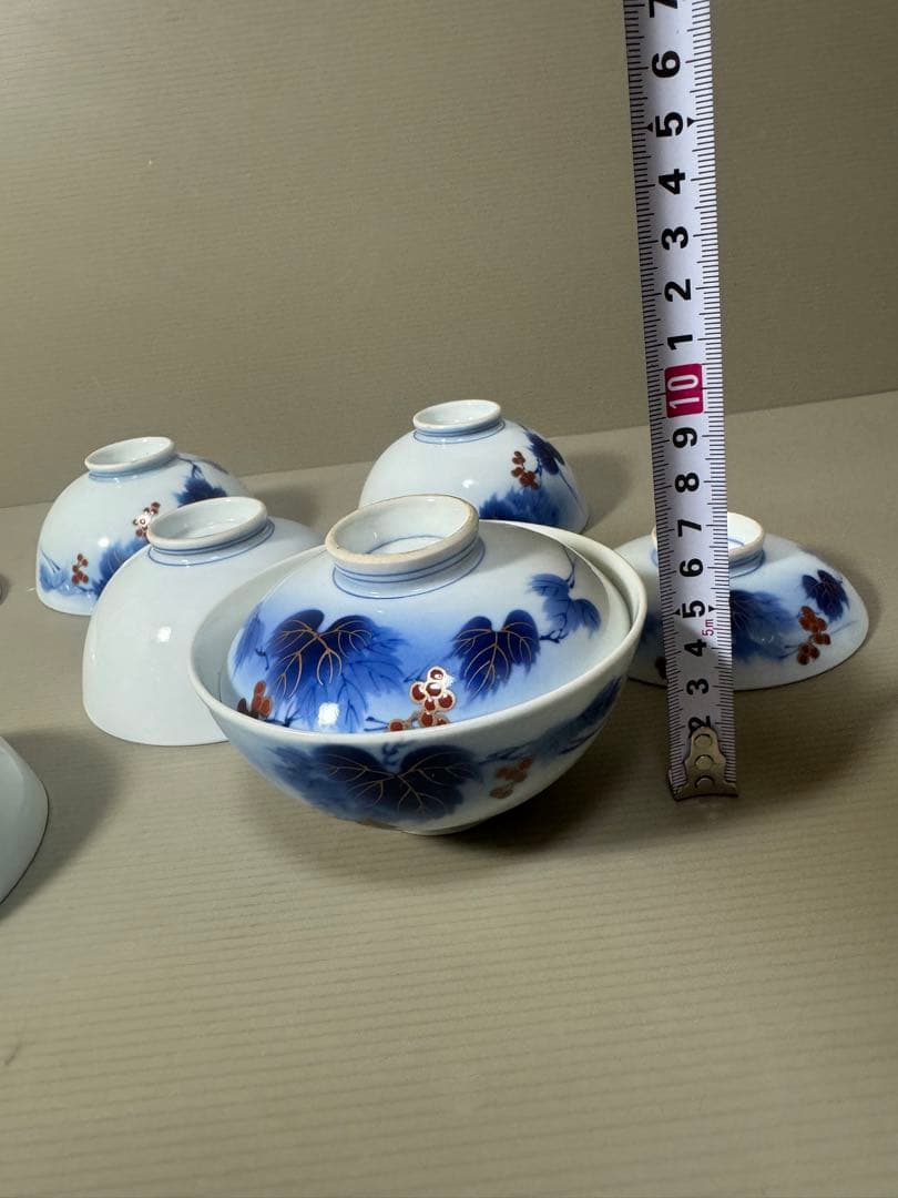 2211  有田焼 芳祥堂特製　葡萄瑠璃　蓋茶碗　5客