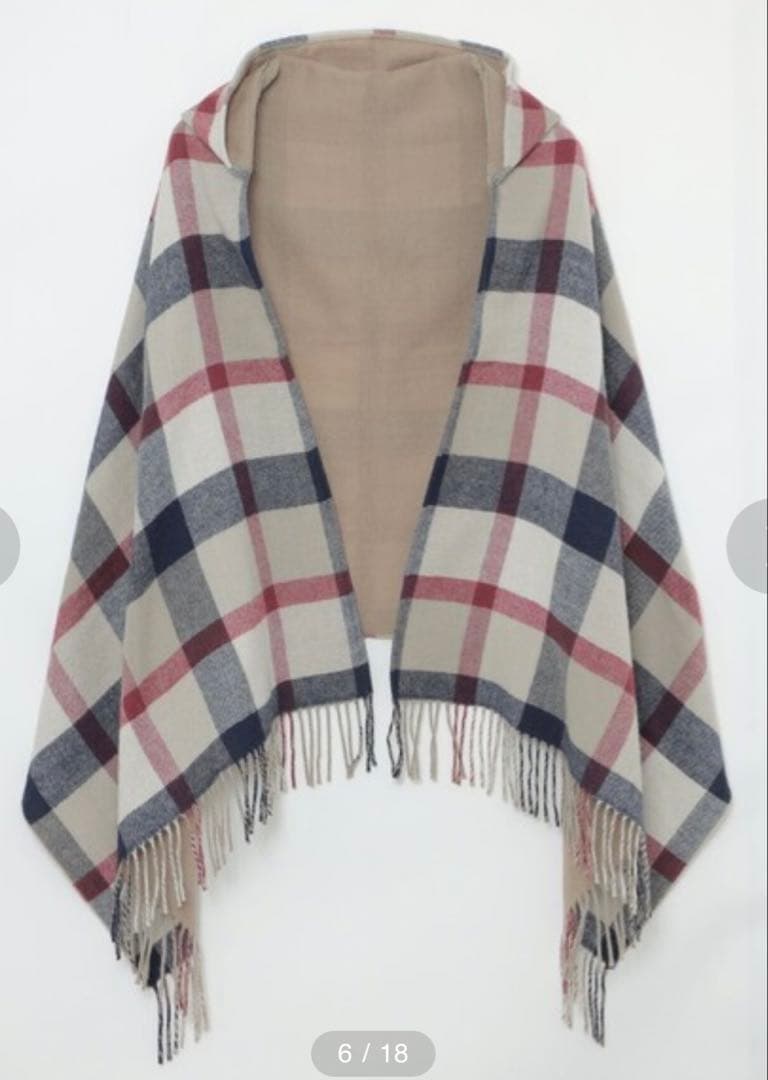 クレストブリッジチェックフード付きショール リバーシブル 38 日本製