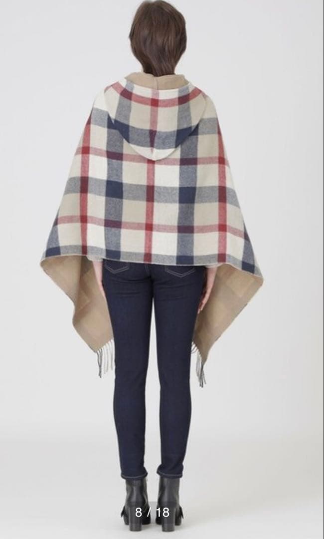クレストブリッジチェックフード付きショール リバーシブル 38 日本製