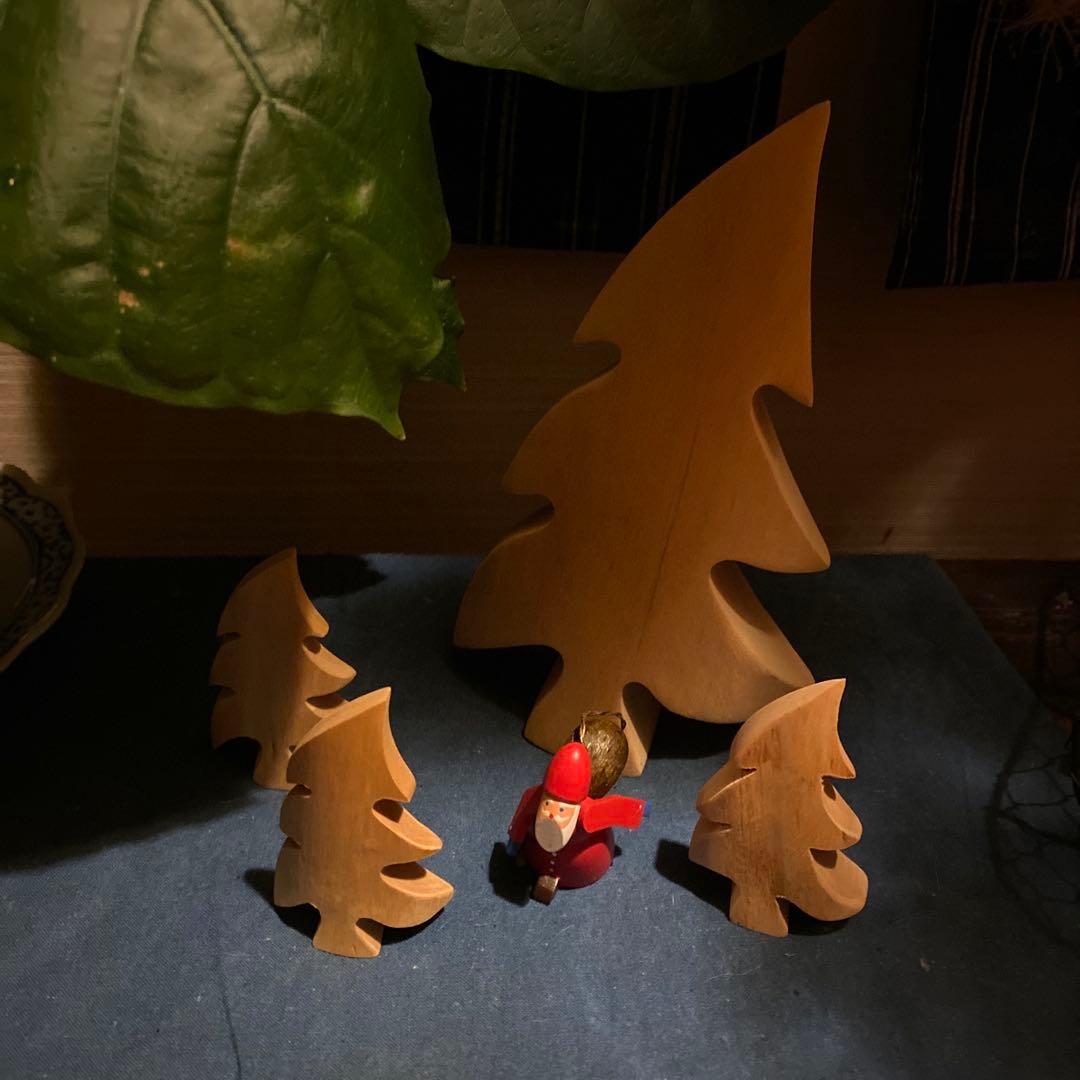 ドイツ製　オブジェ　木製　レア　クリスマス　もみの木　４点セット　オーナメント