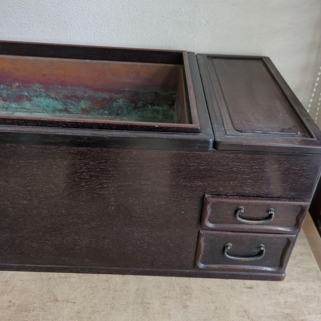 骨董 長火鉢 火鉢 関東火鉢 木製 内側銅器 アンティーク テーブル