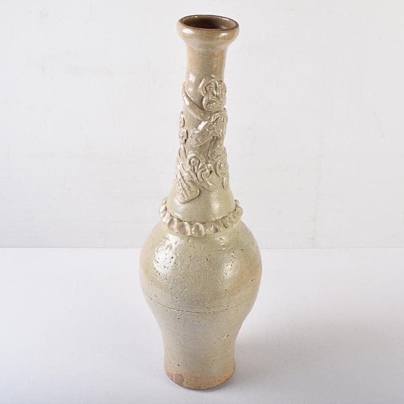 中国　唐時代　越州窯　青磁　虎貼花文　皈依瓶　日月壺　共箱　V　R8771B