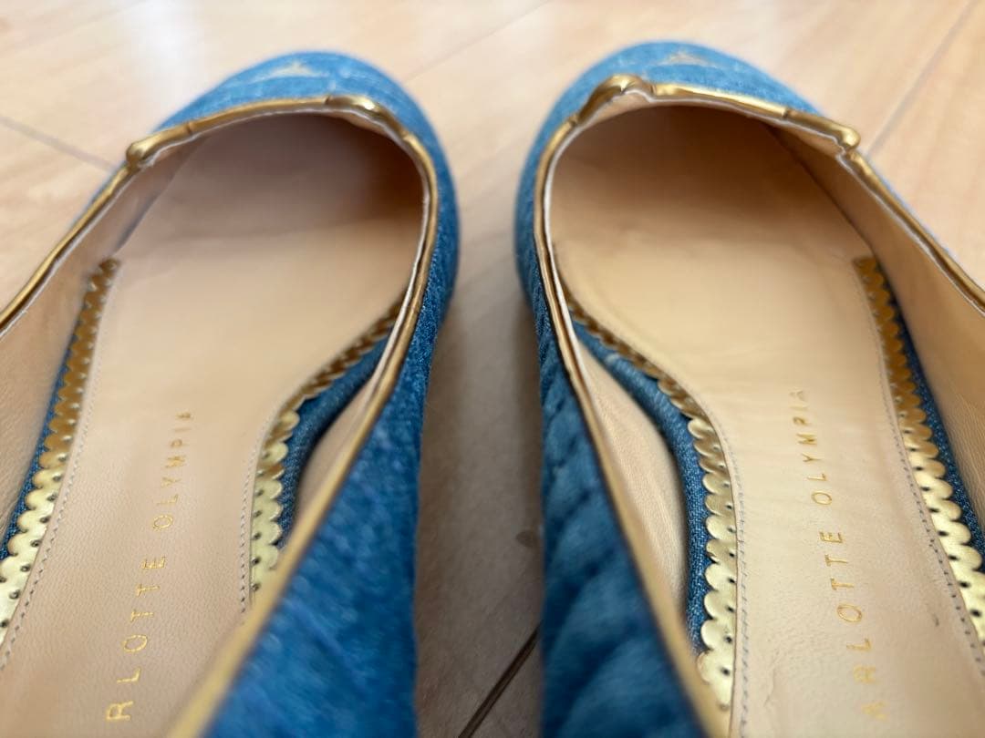 シャルロットオリンピア猫の顔刺繍デニムフラットシューズ