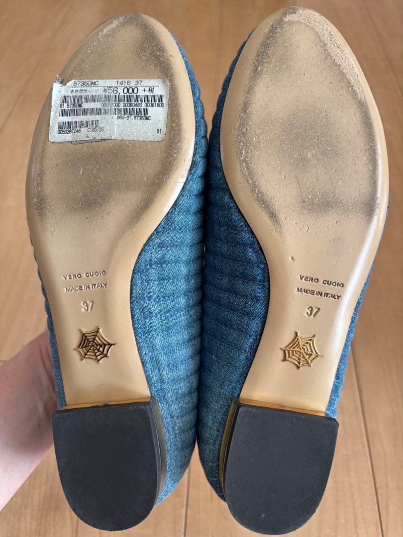 シャルロットオリンピア猫の顔刺繍デニムフラットシューズ