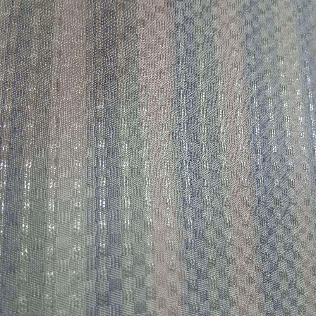 ★美品特価★【河瀬満織物】の袋帯　淡色の横縞 全通 銀糸 西陣織