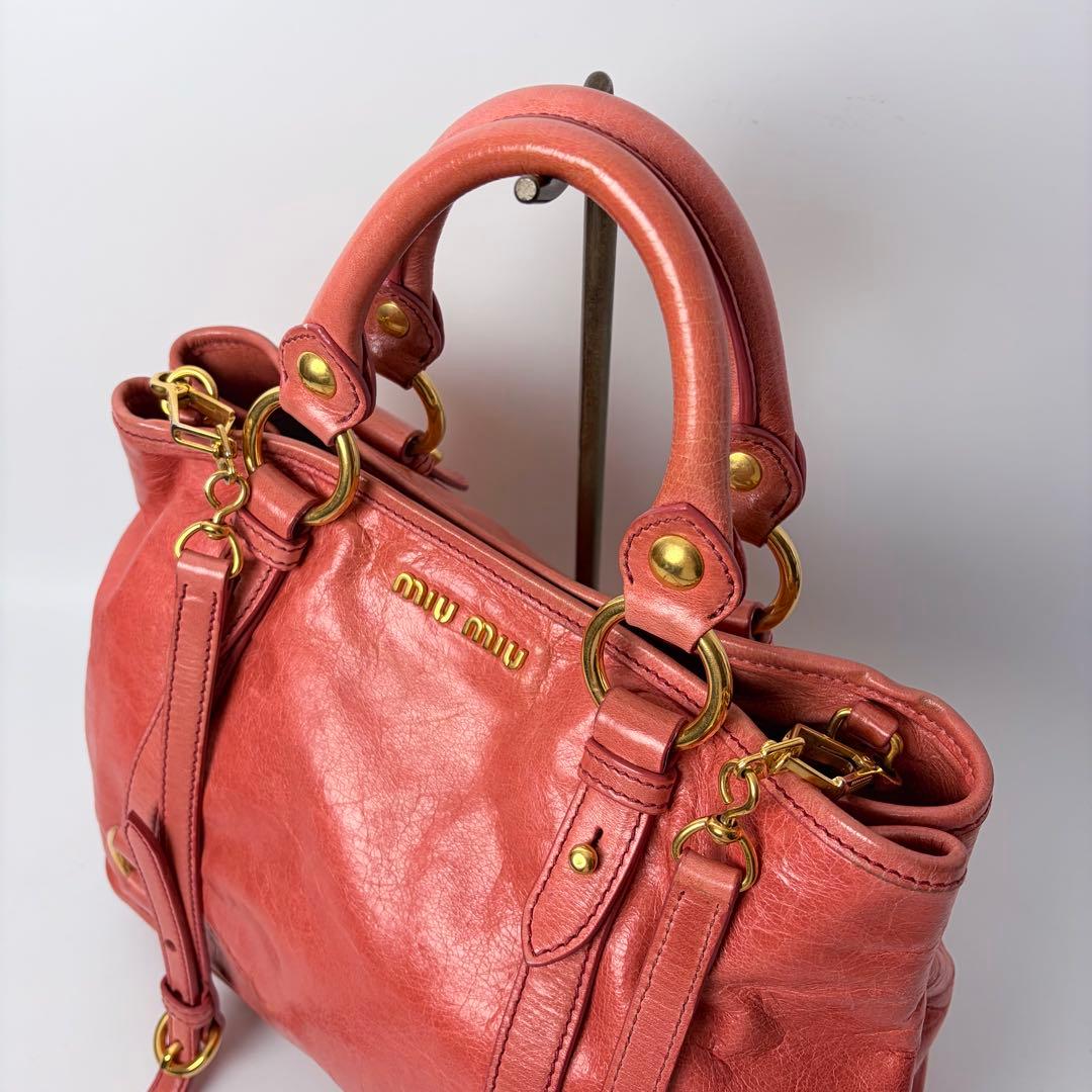 miumiu ミュウミュウ　レザー　2way　ハンドバック ショルダー　ピンク