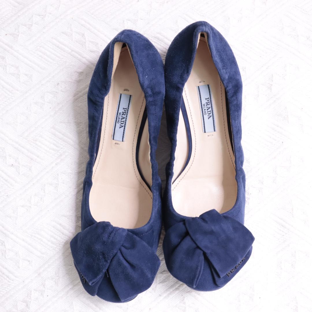 PRADA プラダ スエードレザー　ミュール　ヒール　リボン　パンプス