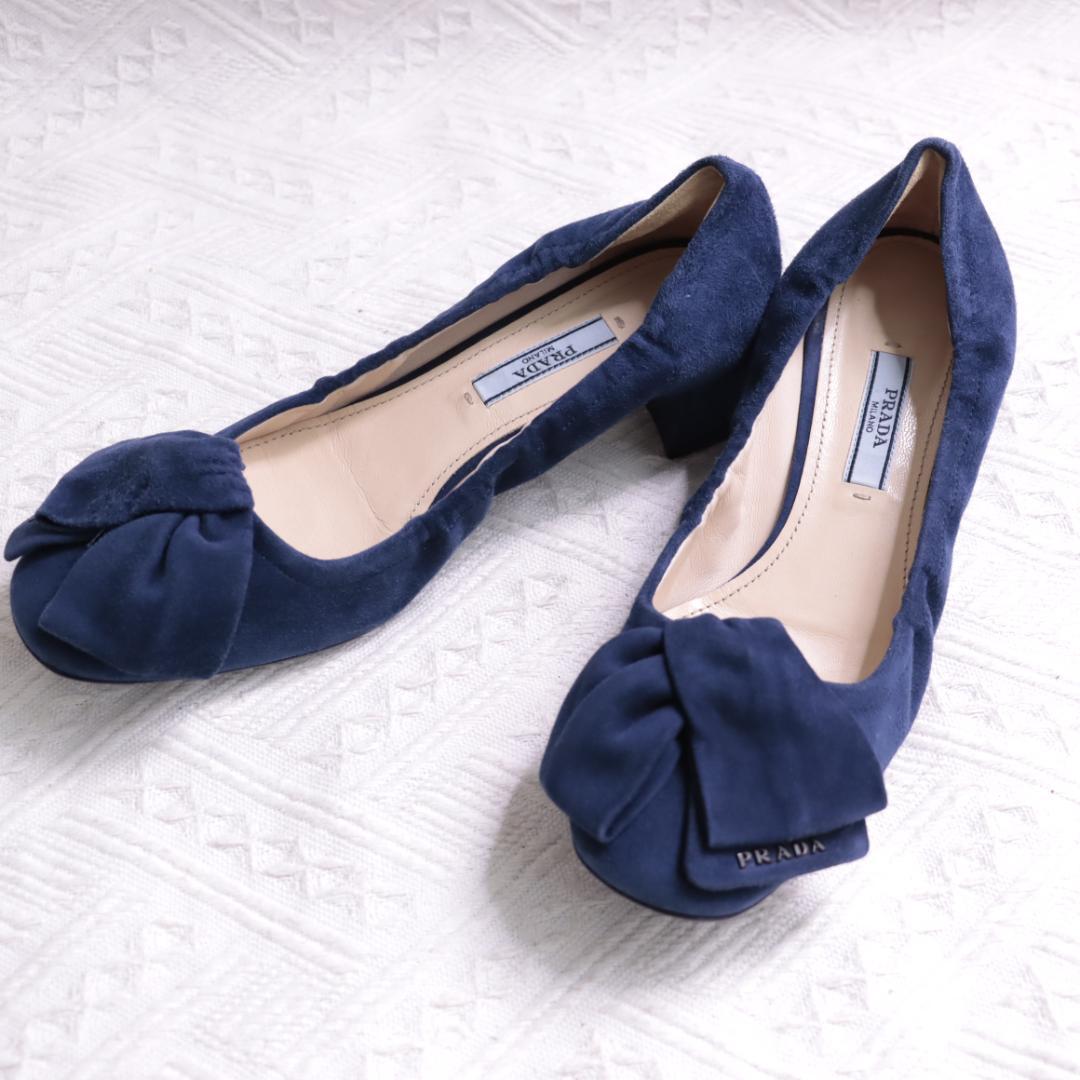 PRADA プラダ スエードレザー　ミュール　ヒール　リボン　パンプス
