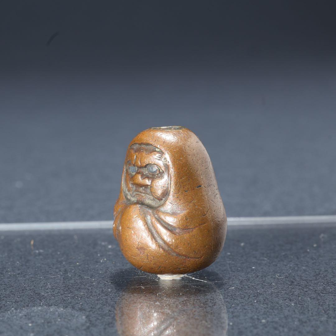 緒締め玉　達磨　提げもの　金属　茶色　金工　R1641