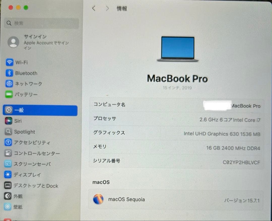 【充放電回数2回！】Apple MacBook Pro 2019 15インチ