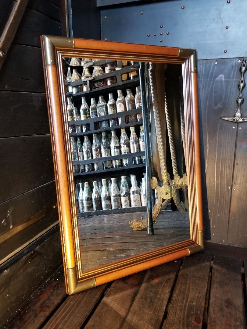 塩川光明堂　イタリア製　ヴィンテージ　真鍮　金具　トラッド　モダン　ミラー　鏡