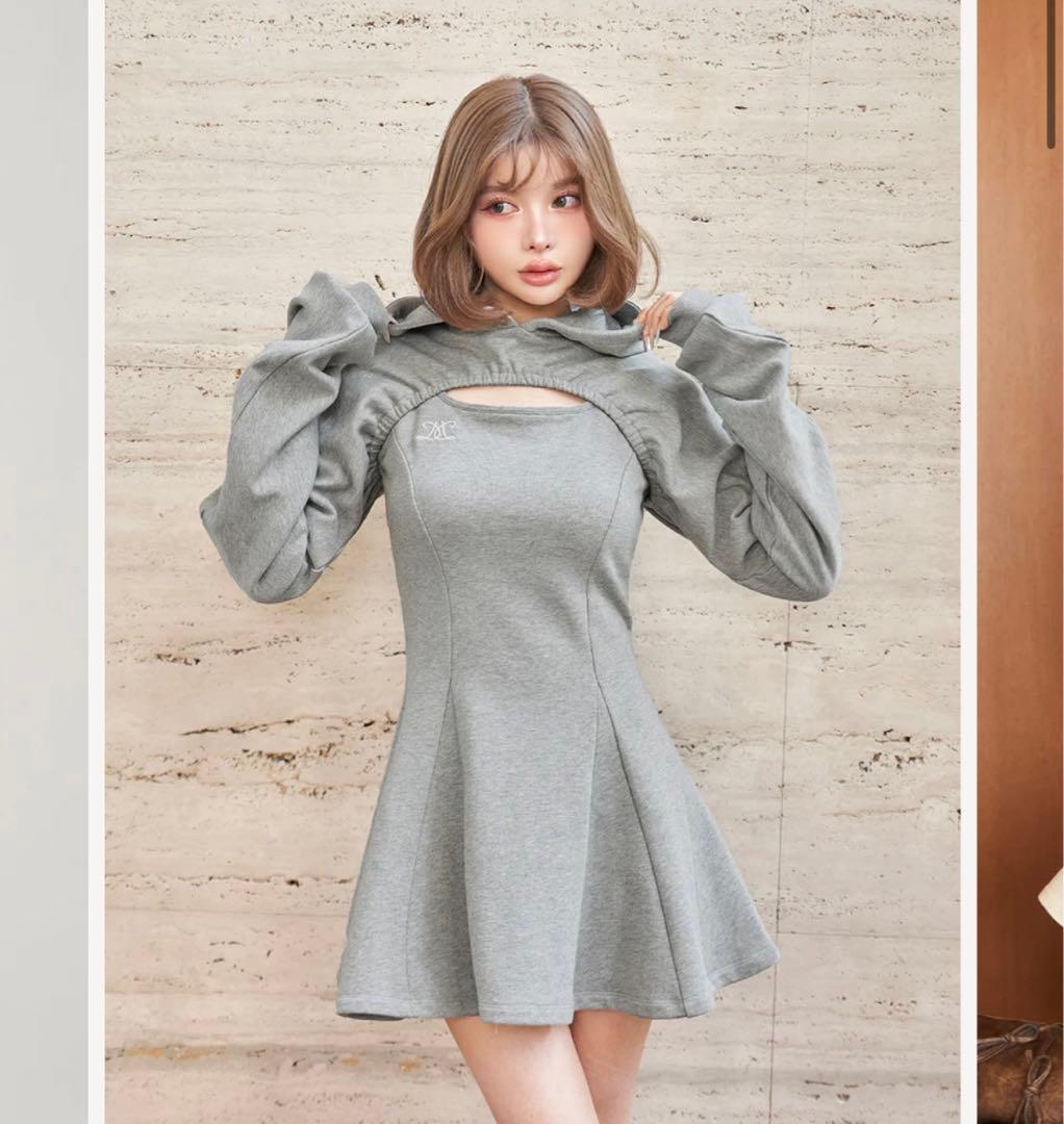 新品タグ付 ダーリッチ ショートフーディスウェットミニワンピース グレー FL