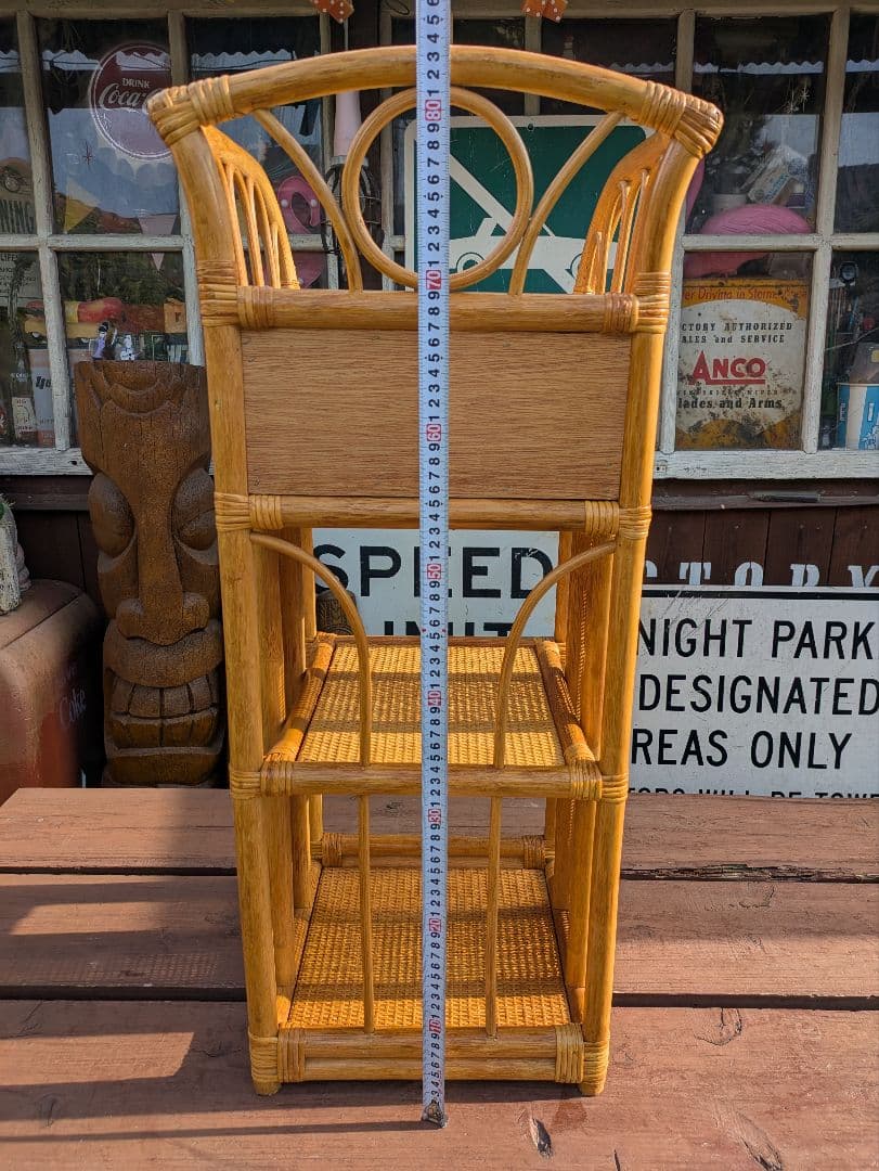 オールドラタンシェルフ 飾り棚 籐 ラタン製 3段シェルフ 引き出し付き　家具