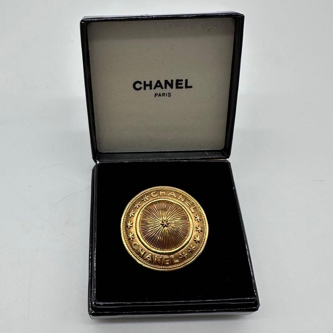 美品・箱付✨シャネル ブローチ ラウンド ロゴ フラワー ヴィンテージ ゴールド