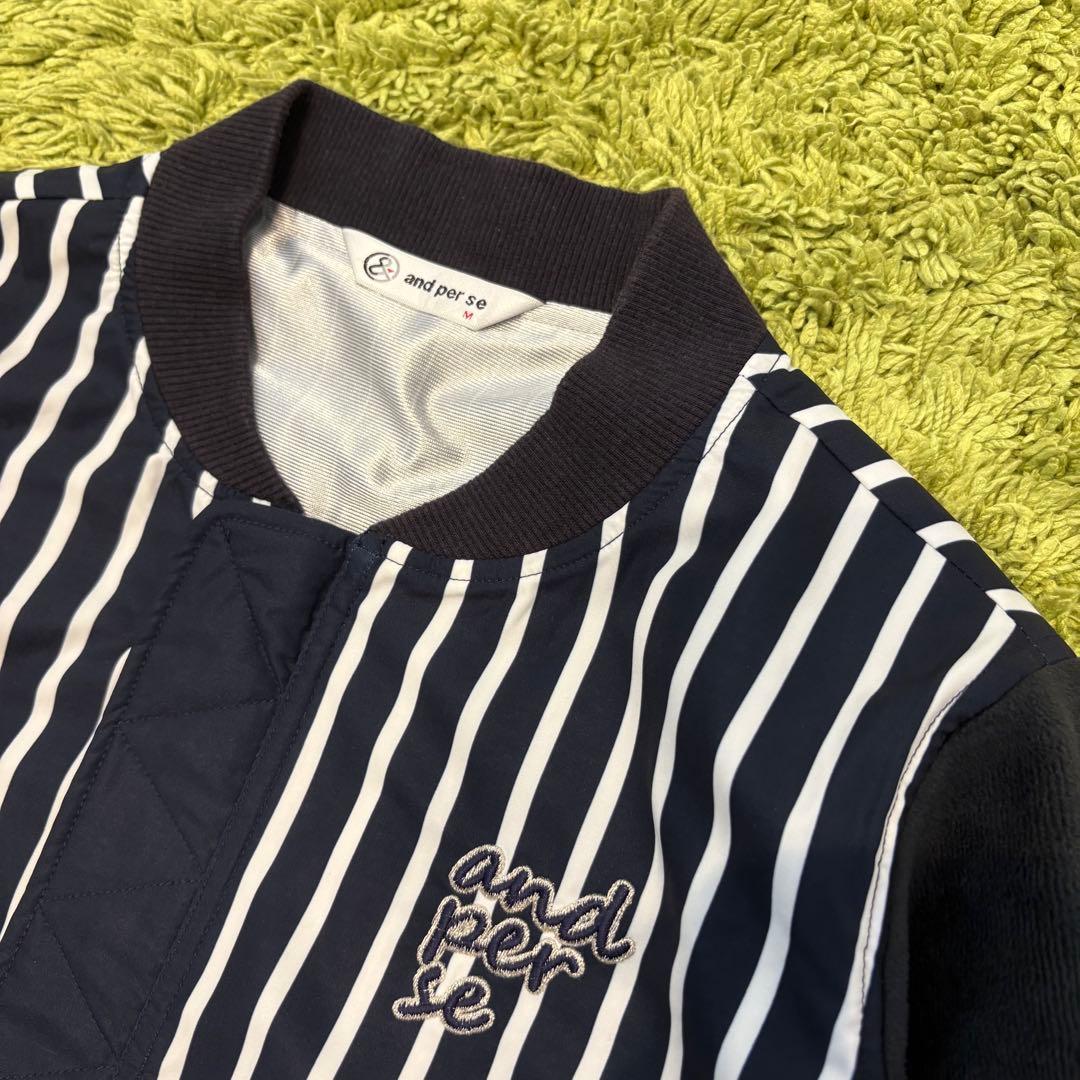 アンパスィ and per se ジップジャケット 異素材 ストライプ Mサイズ