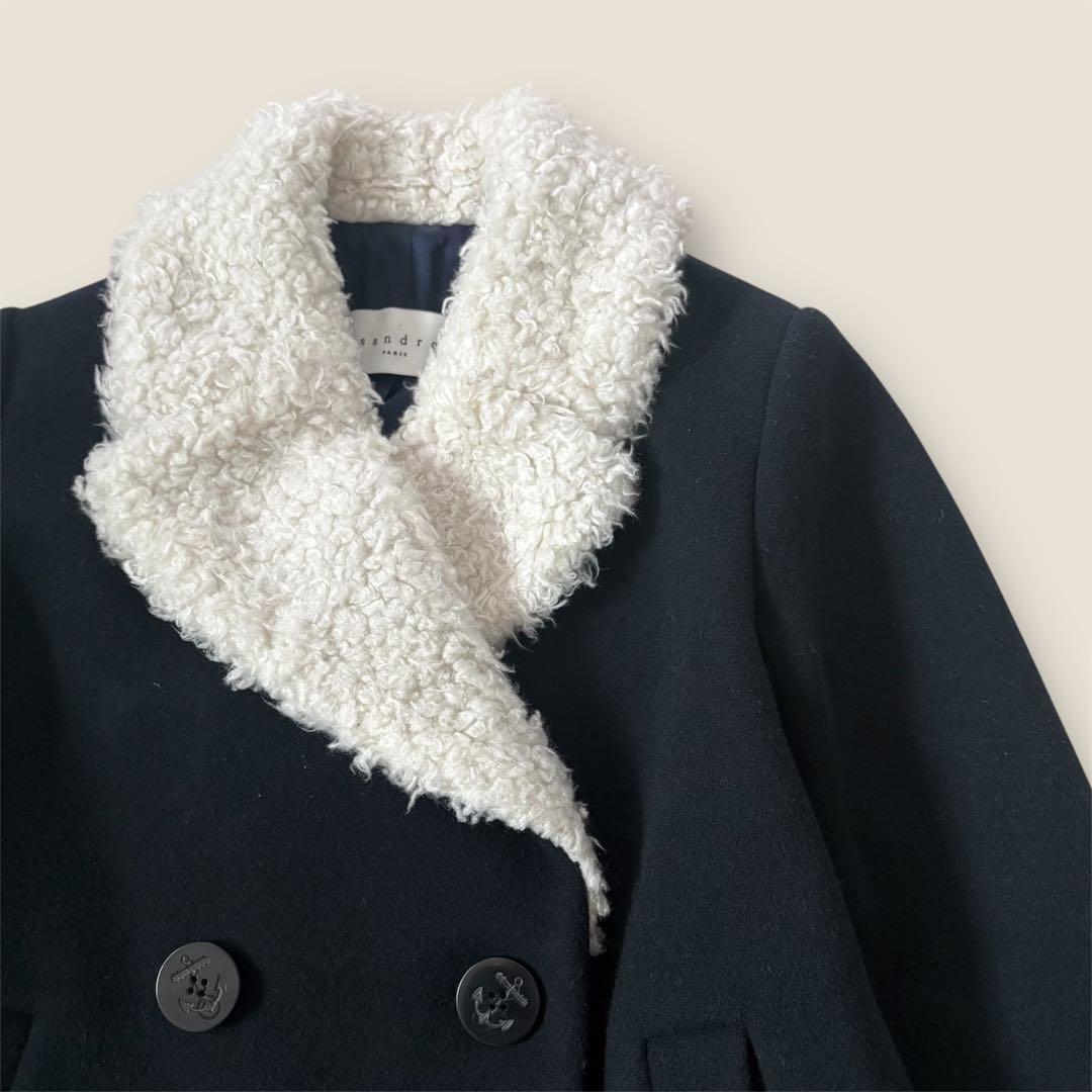 sandro PARIS サンドロ　ボアPコート　ネイビー　36