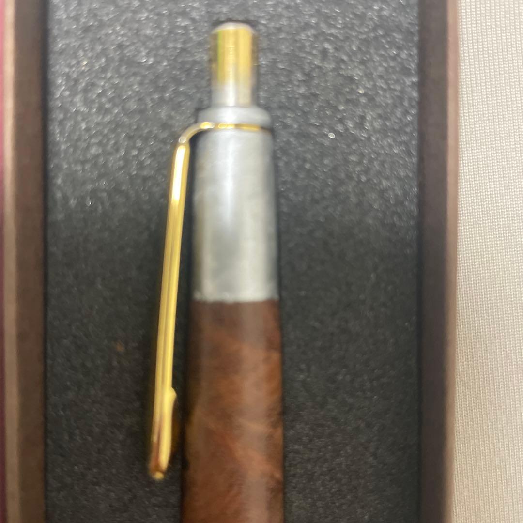 野原工芸似　花梨瘤　シャープペンシル　ゴールド　斑紋純銀色仕様