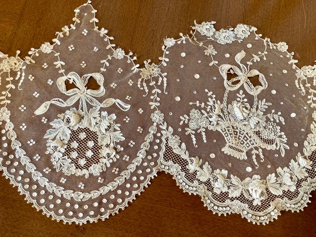 フランス アンティーク薔薇の花かご ウエディング用 チュールレース 立体の花びら