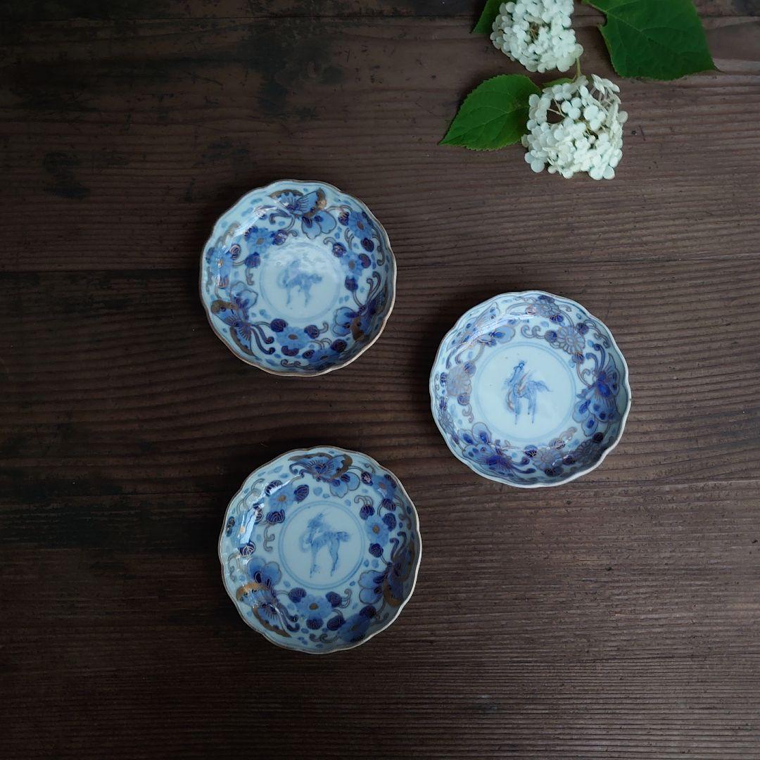 【ご成約】宙吹きガラス クランベリー色の螺旋の氷コップ と骨董の器 おまとめ