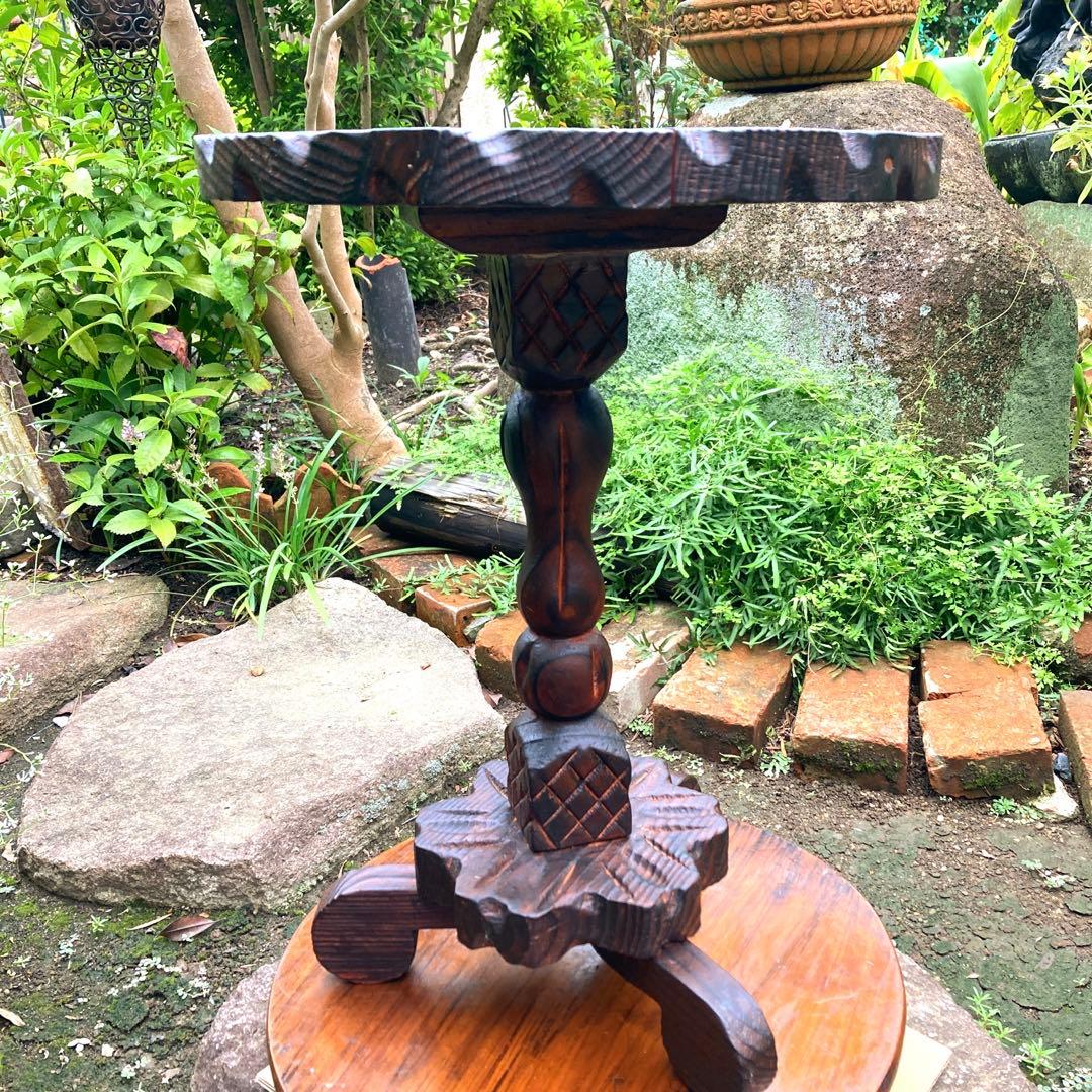 カフェテーブル スペイン 木彫花置き台 ヴィンテージ