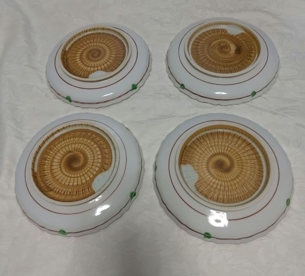 京焼 清水焼 京泉 赤絵渕花鳥小紋 7号輪花皿 ４枚　中皿 取り皿
