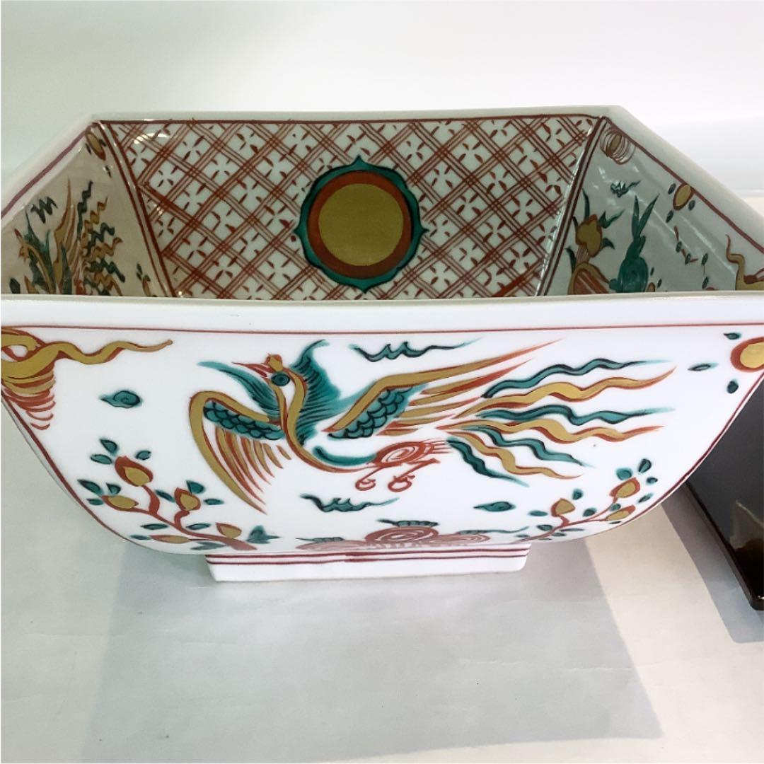 【茶道具】青絵角水指　竜谷焼　香雲作