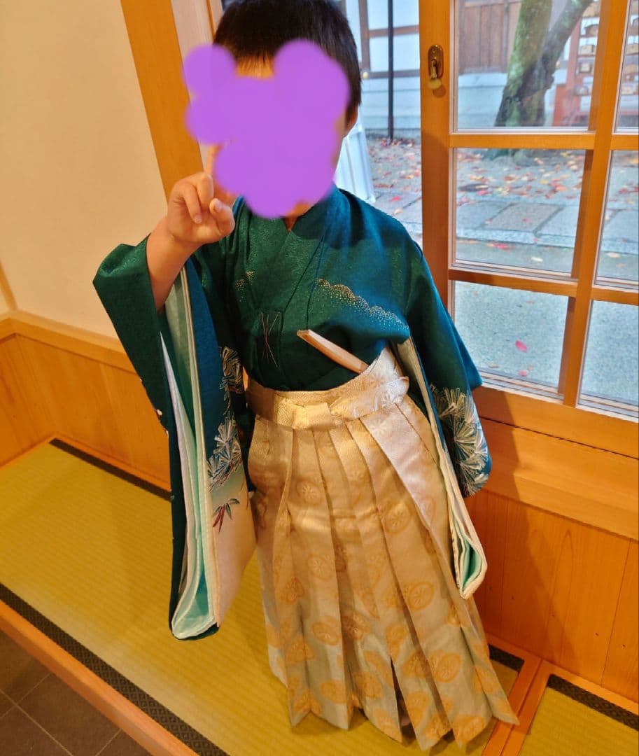 美品 七五三 男の子 5歳 産着 着物 フルセット 鷹の刺繍 卒園 入学 記念日