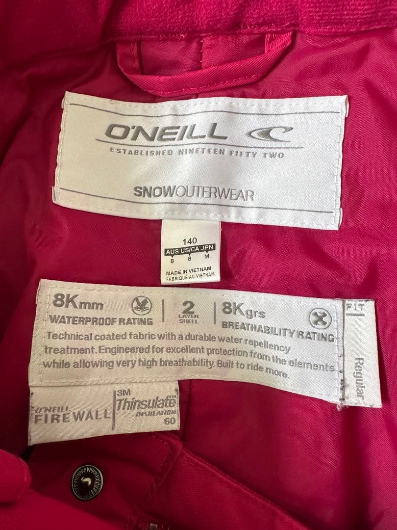 ONEILLキッズスノーボードウェア セットアップ ピンクドット140cm