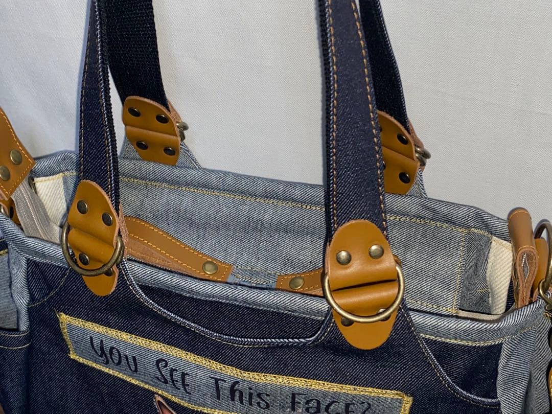 ☆両面リュック対応☆岡山デニム☆悪ネコ☆ステンシル☆4wayあおりバッグ