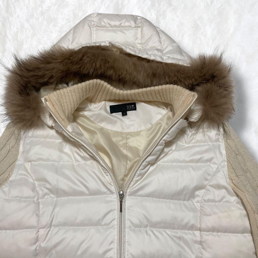 美品 23区 SPORT ダウンジャケット ニットスリーブ ファーS ゴルフ