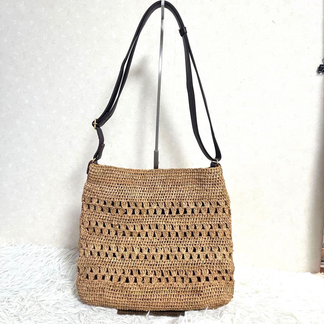 IBIZA かごバッグ ラフィア レザー　模様編み　ショルダーバッグ　2way
