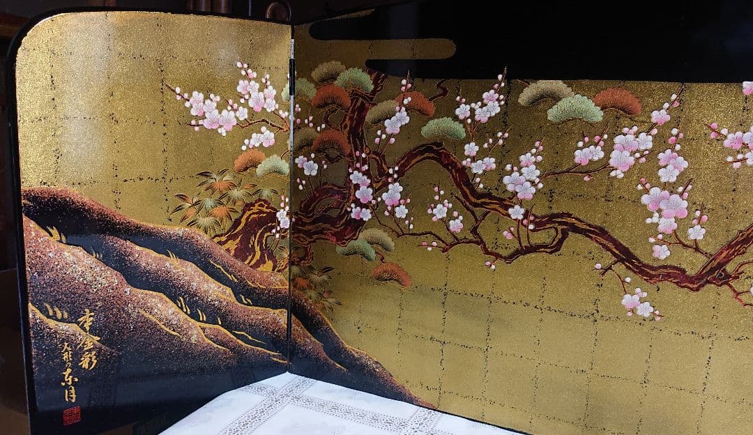 人形の東月 本金彩 桜屏風 約140㎝