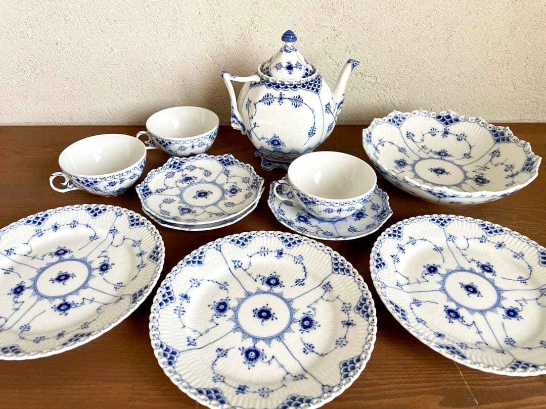 新品 ロイヤルコペンハーゲン ブルーフルーテッド ティーセット 皿 デンマーク製
