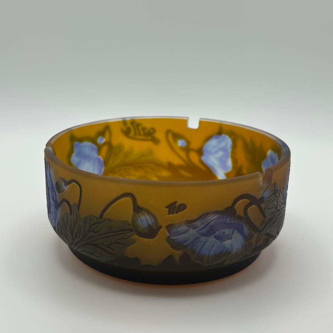 エミールガレ カメオ彫り 茶器 茶碗 ガラス 置物 花柄 朝顔 マルチカラー