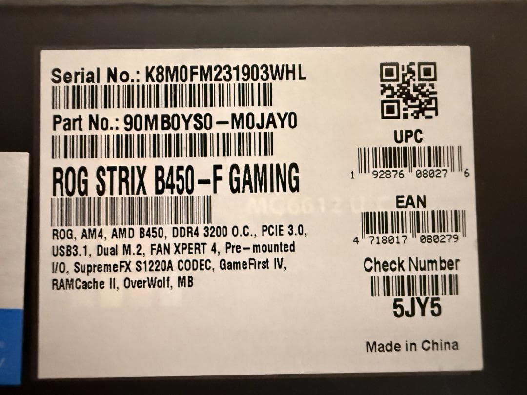 マザーボード ROG STRIX B450-F GAMING + AMD Ryzen3200g