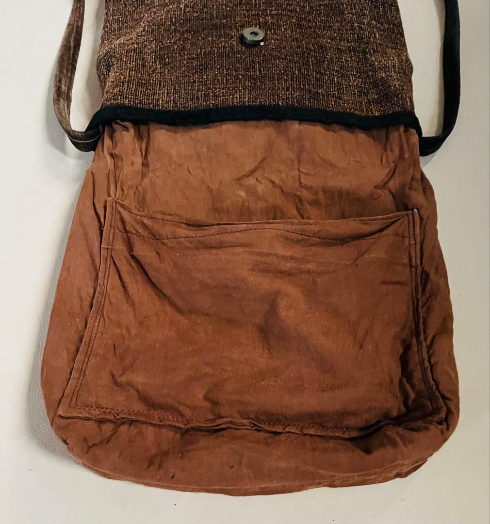 ◆柿渋染め 裂き織り ポシェット 山葡萄コサージュ付ブラウン◆