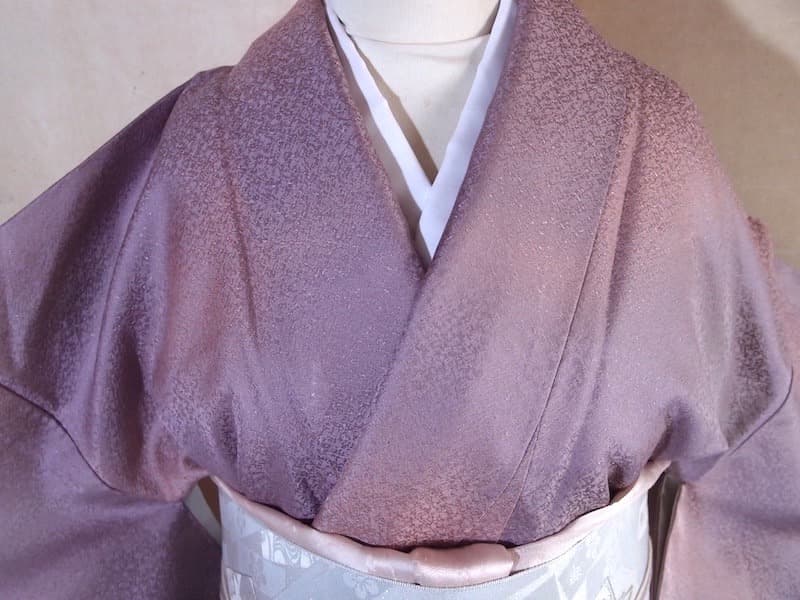暈し染め小紋（薄桃紫系）裄65　正絹美品