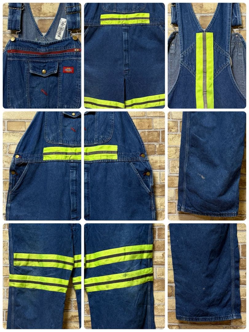 ディッキーズ　メキシコ製　デニムオーバーオール　リフレクター　ワーク　48/32