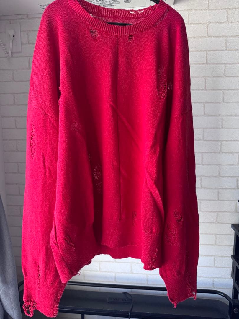 トップス stein 21ss Oversized Damaged Knit LS red