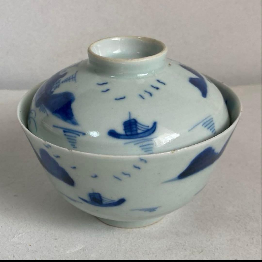 成化年製 南蛮船図蓋付椀 成化年製 骨董品 江戸時代 天保