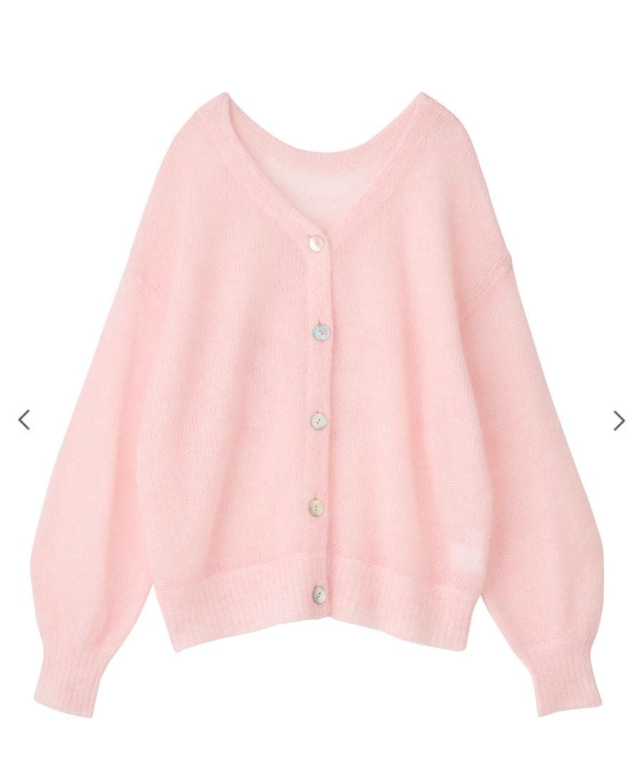 新品・タグ付き＊Aimeine シアーモヘヤロゴ刺繍カーディガン(ピンク)