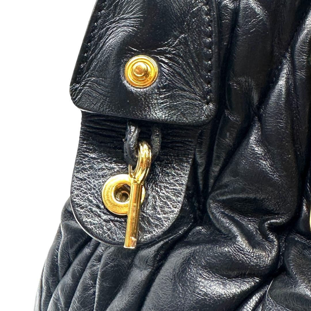 ミュウミュウ マトラッセ 2way ショルダーバッグ ゴールド金具 レザー 濃紺