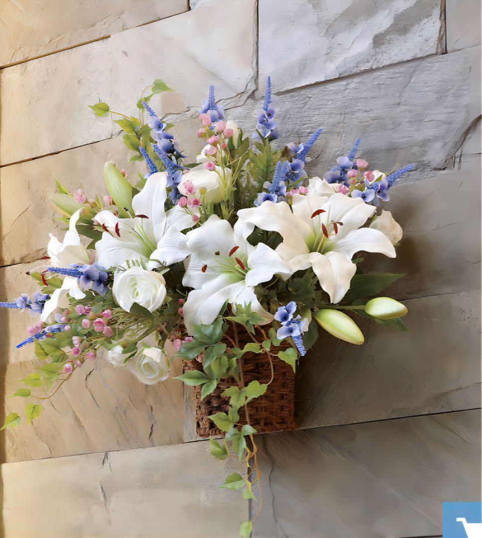 光触媒　人工観葉植物　ウォールグリーン　フェイクグリーン　壁掛けカサブランカ@@