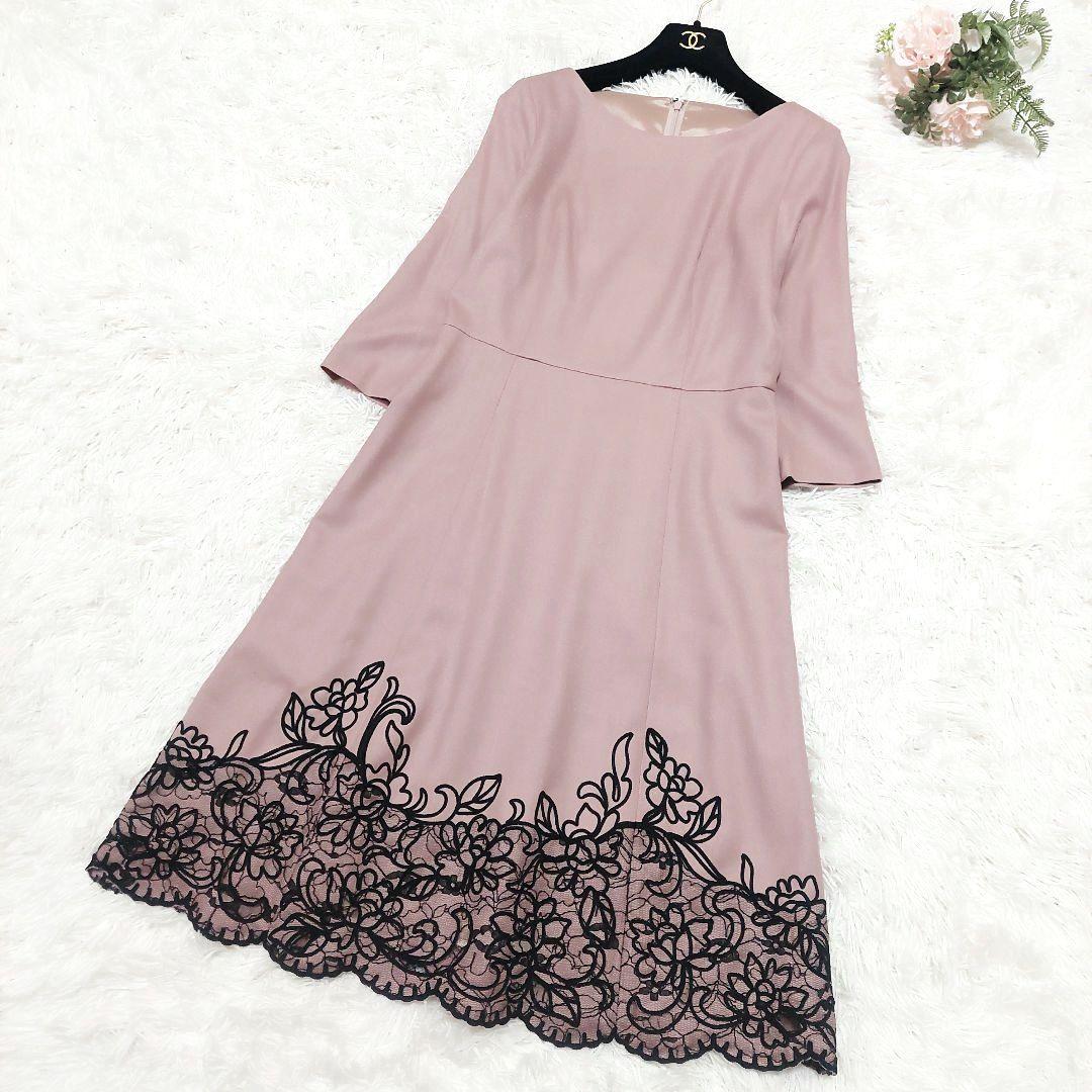 新品タグ付き ANAYI ウール 花柄 レース スカラップ ワンピース Aライン