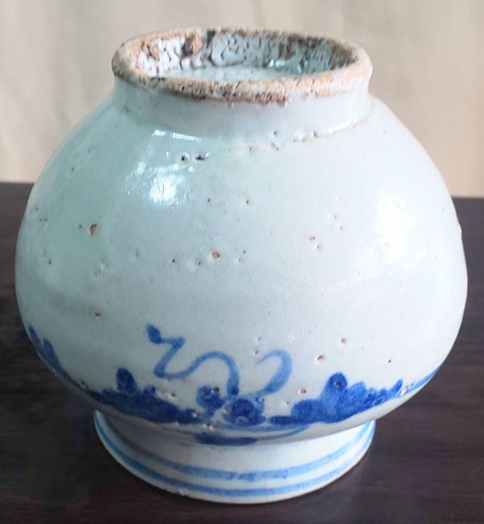 李朝染付小壷 中国古玩 朝鮮美術 染付葡萄蔦文壷