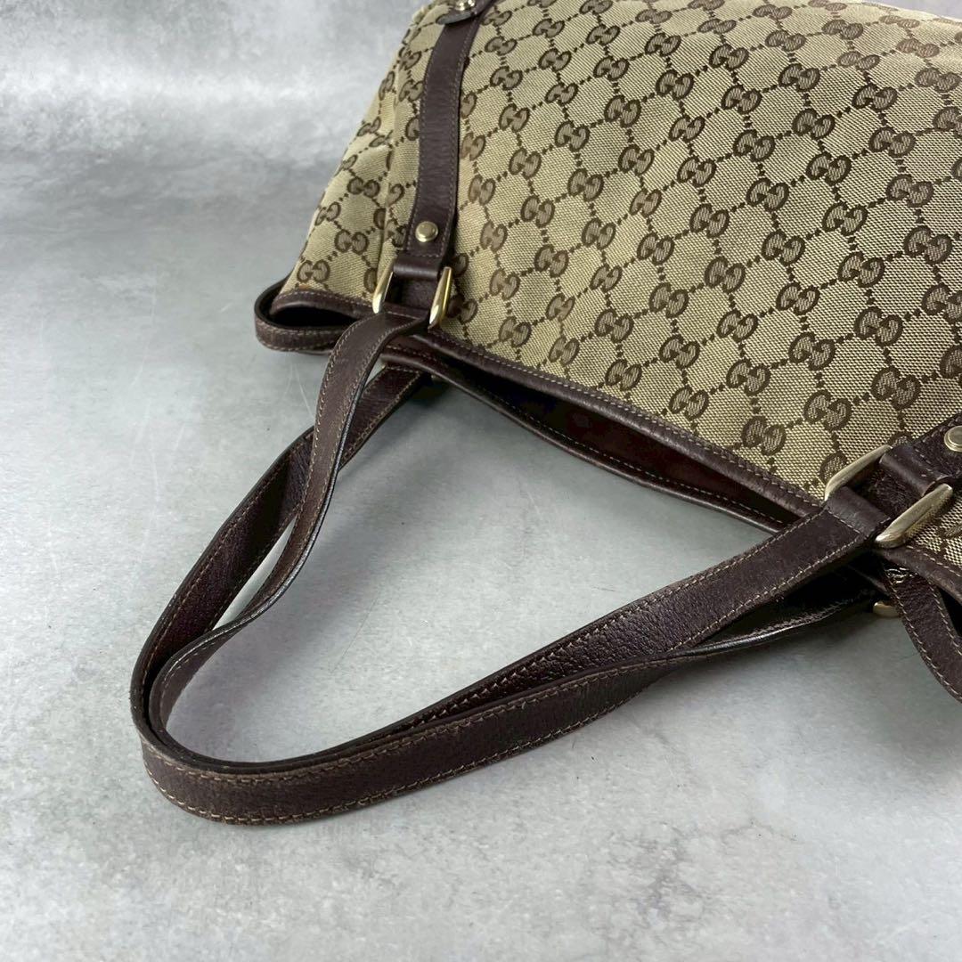 美品 グッチ GGキャンバス ショルダー トート ブラウン 肩掛け A4収納可