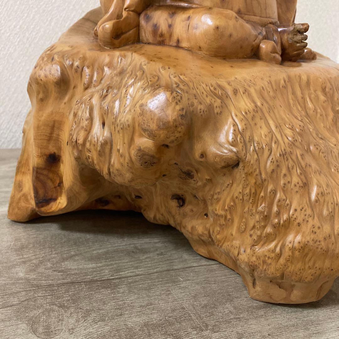 大型　天然木　木彫り　七福神　布袋様　中国美術　置物〈検 オブジェ　 仏像　瘤木