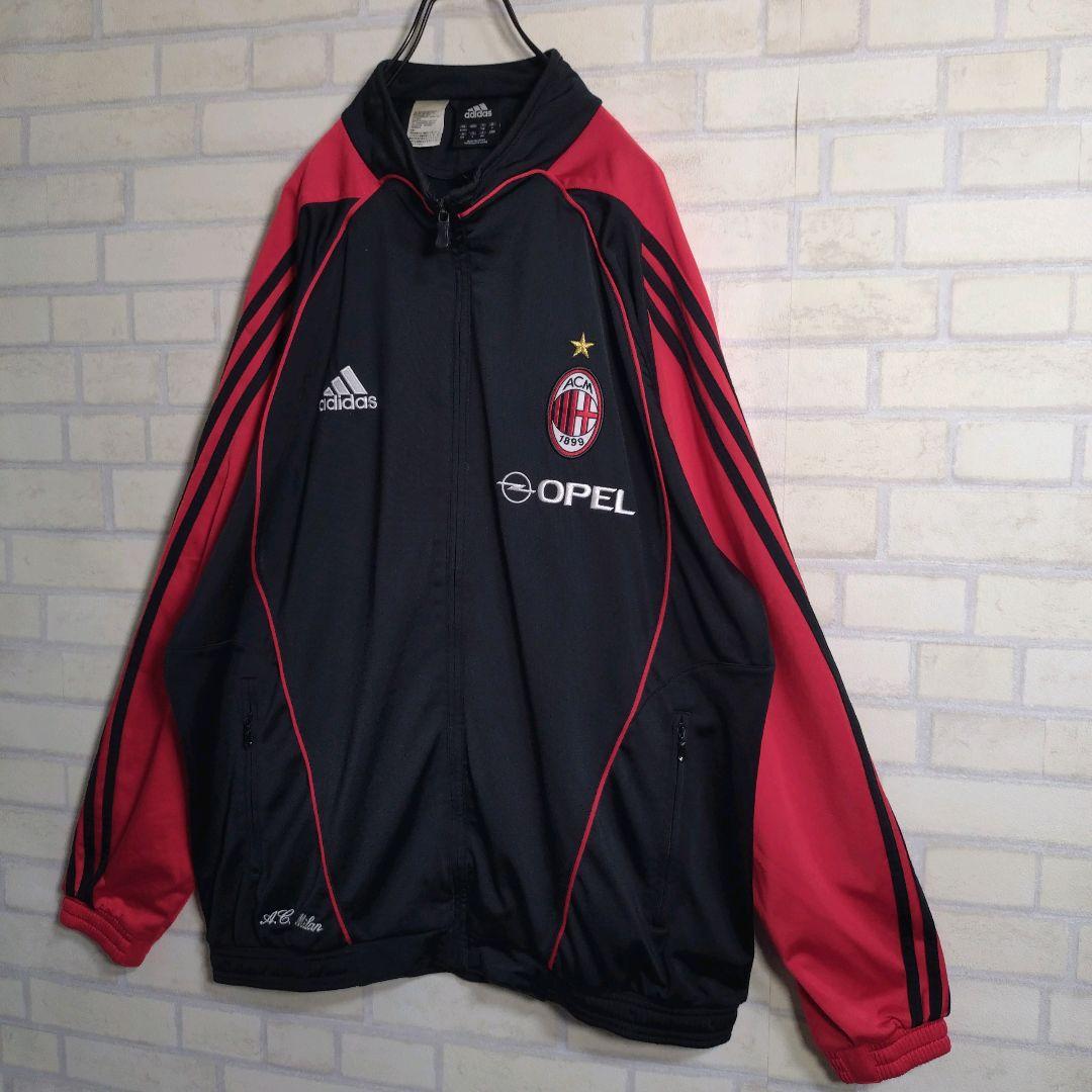 アディダス★00s ACミラン 刺繍ロゴ セットアップ 上下 黒 2XL 訳あり