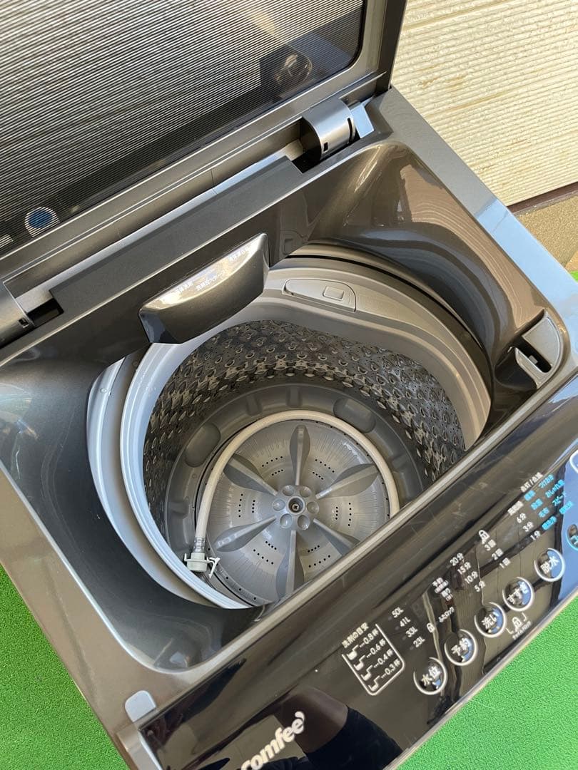 818 コンフィー ガラストップおしゃれブラック7kg洗濯機 風乾燥機能付き