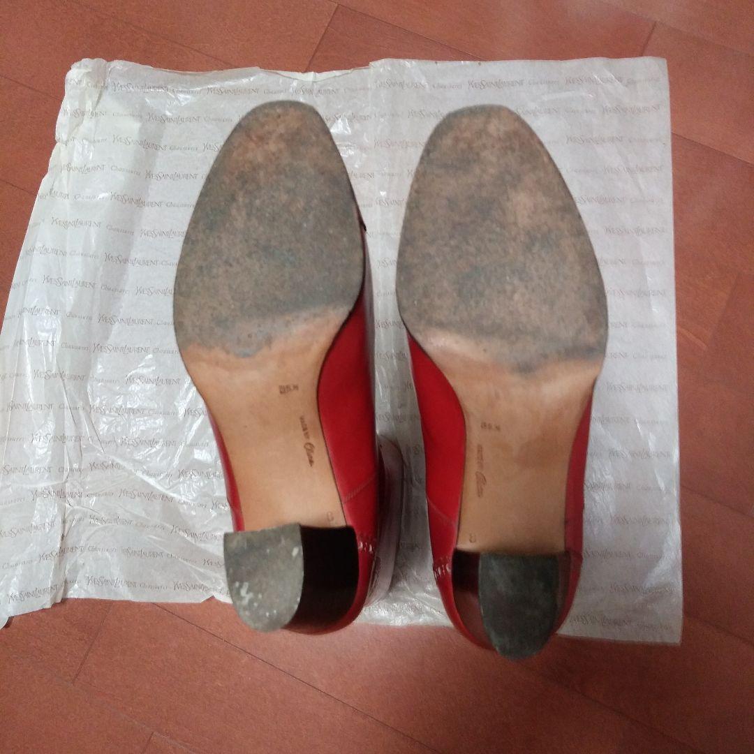 イブ.サンローラン　赤 レザー ロングブーツ 高ヒール